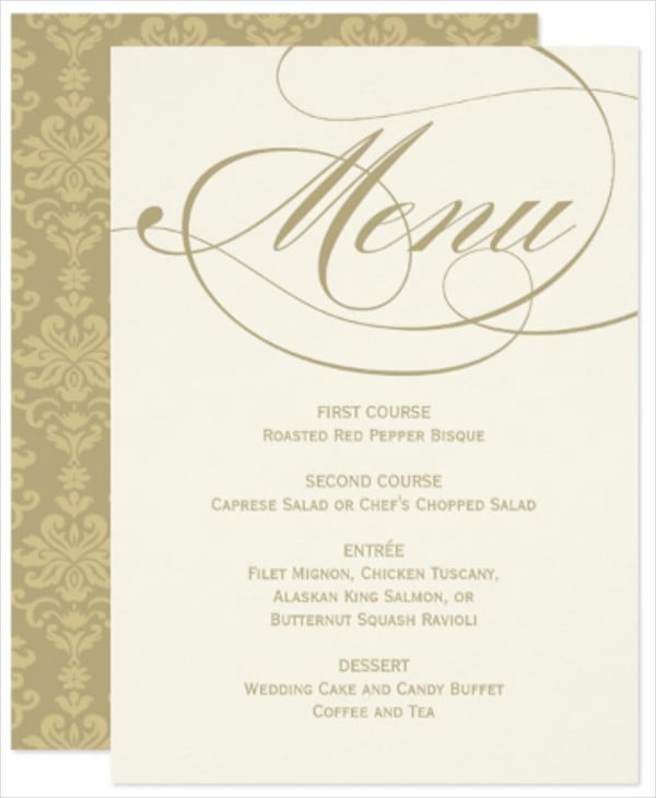 wedding dinner menu card