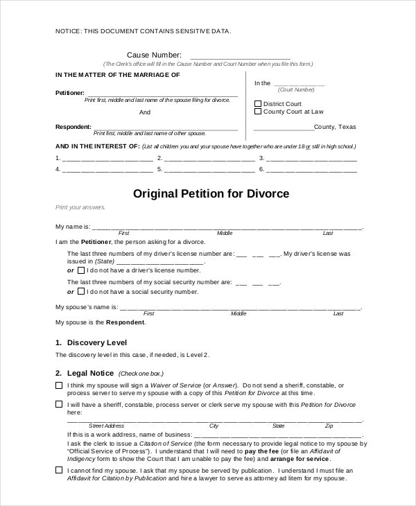 Divorce Petition Template TUTORE ORG Master Of Documents