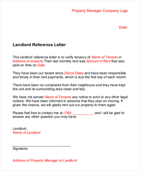 Landlord Reference Letter - 5+ Free Sample, Example, Format