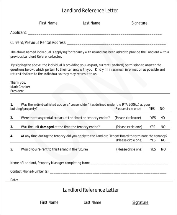 Sample Reference Letter For Tenant From Landlord
