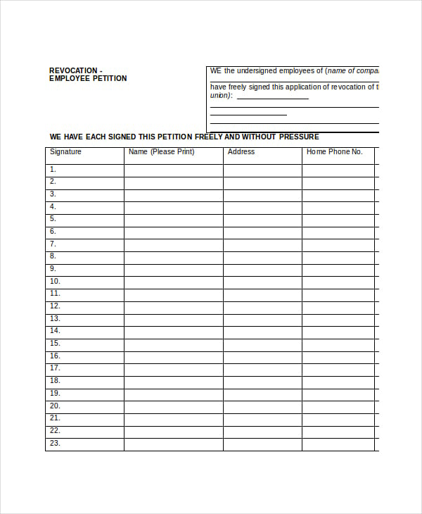 Template For Petition Signatures