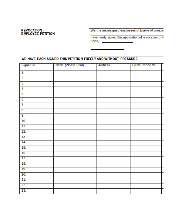 employee petition template