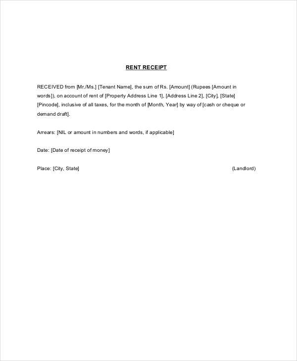 Rent Receipt Template 20+ Free Word, PDF Documents Download