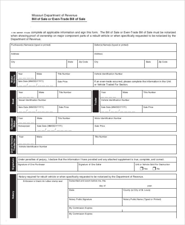 Auto Bill of Sale Template - 6+ Free Excel, PDF Documents Download