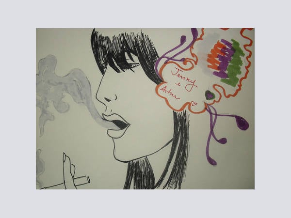 creative girl smoke drawing