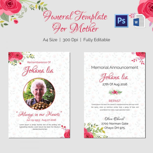 remembering mother funeral template