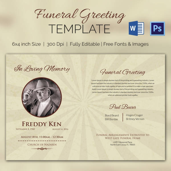 printable funeral greeting card