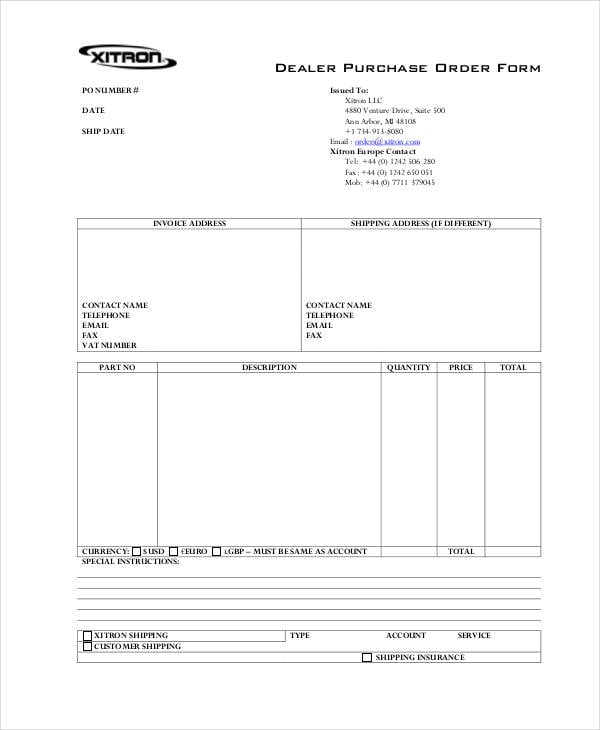 dealer purchase order form