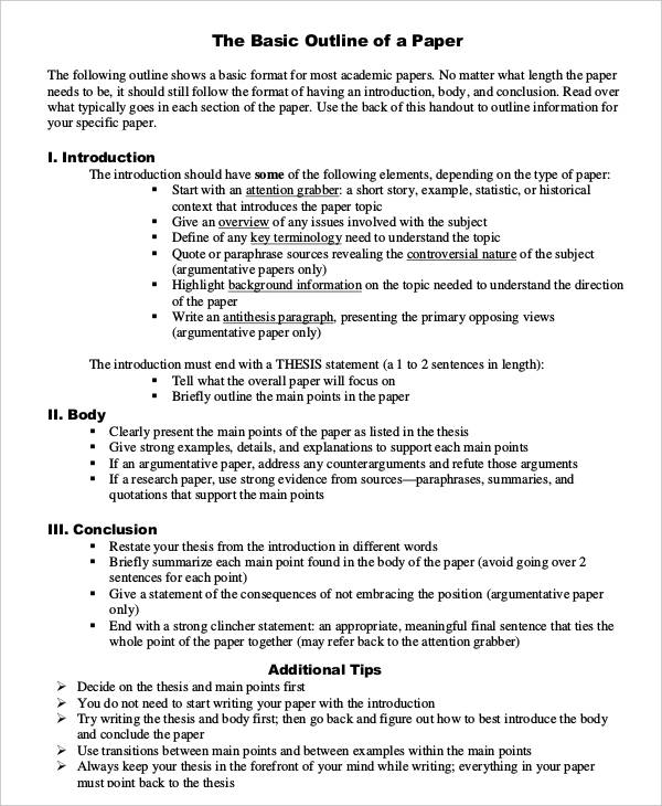 basic research paper outline template