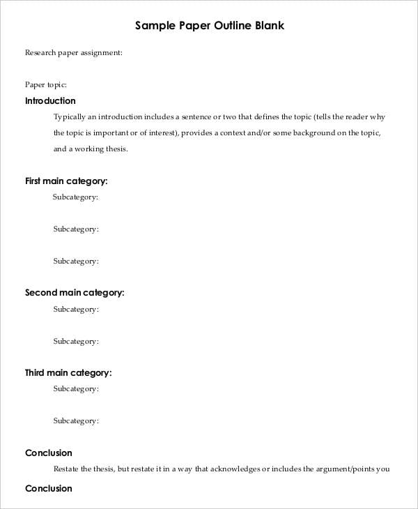Printable Research Paper Outline Template 8  Free Word PDF Documents