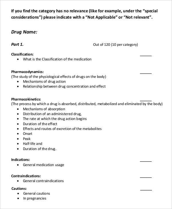 research paper outline template for a medication