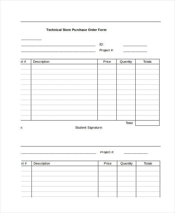 technical store purchase order form