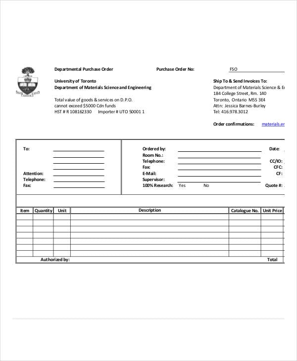 departmental purchase order form