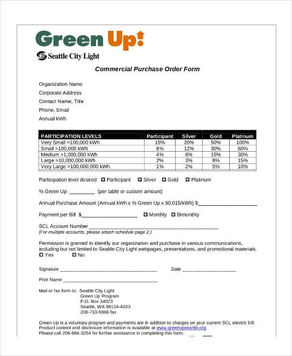 commercial purchase order form