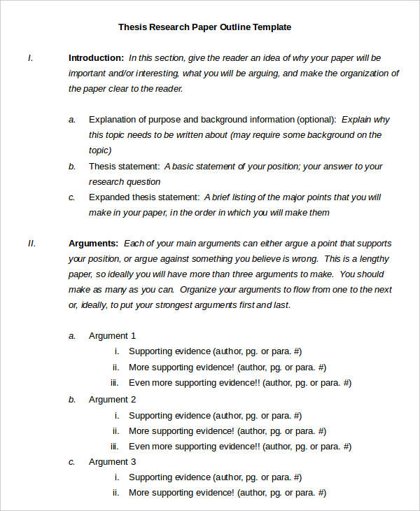 thesis research paper outline template
