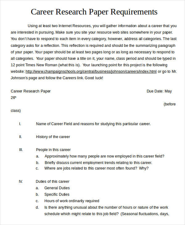career research paper outline template