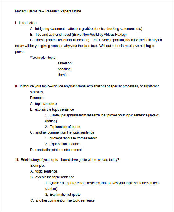 modern literature research paper outline template