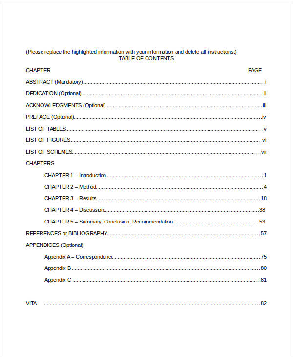 word manually format table of contents