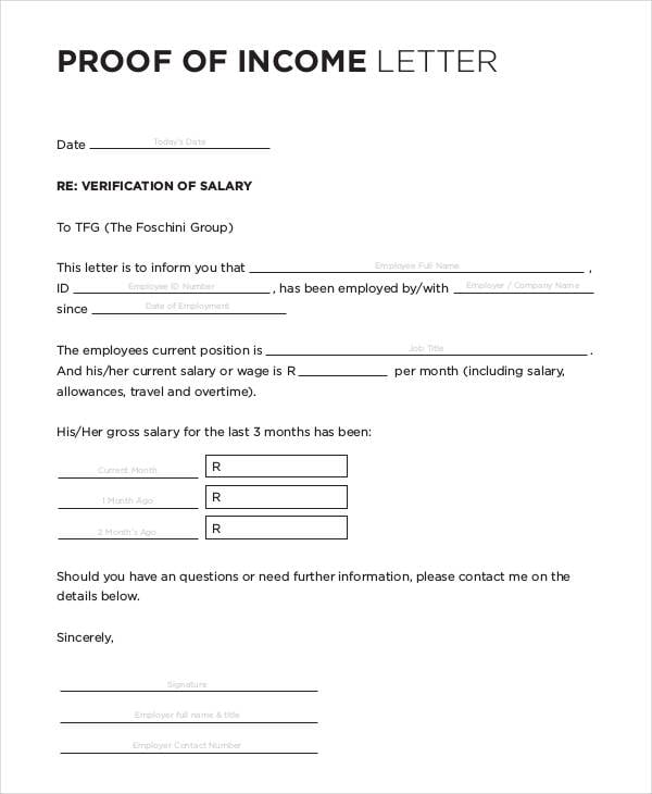Proof Of Income Letter Template