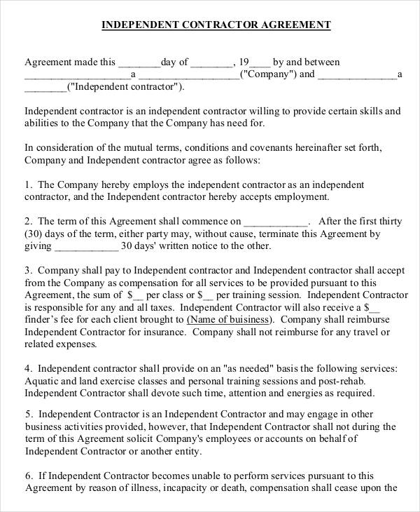 standard independent contractor agreement
