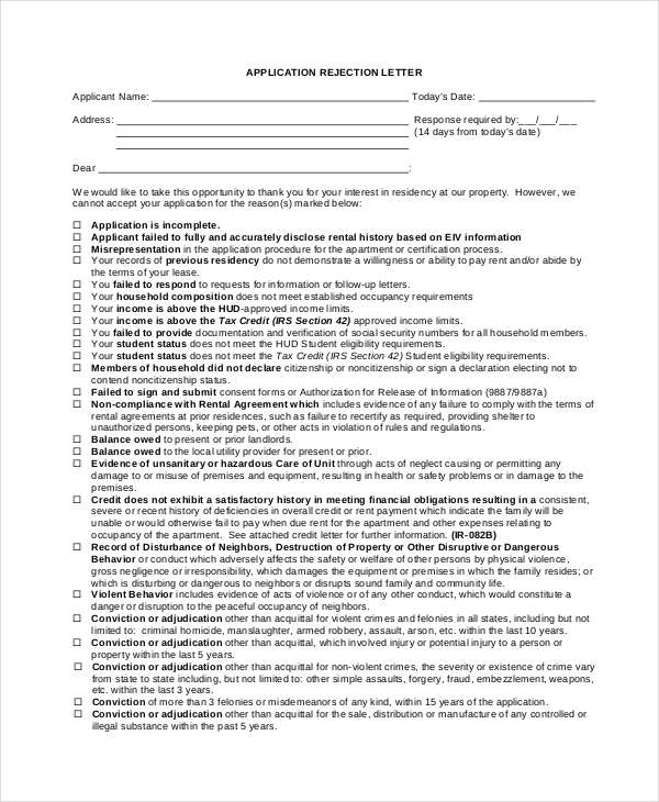 Rejection Letter Sample - 10+ Free Word, PDF Documents Download