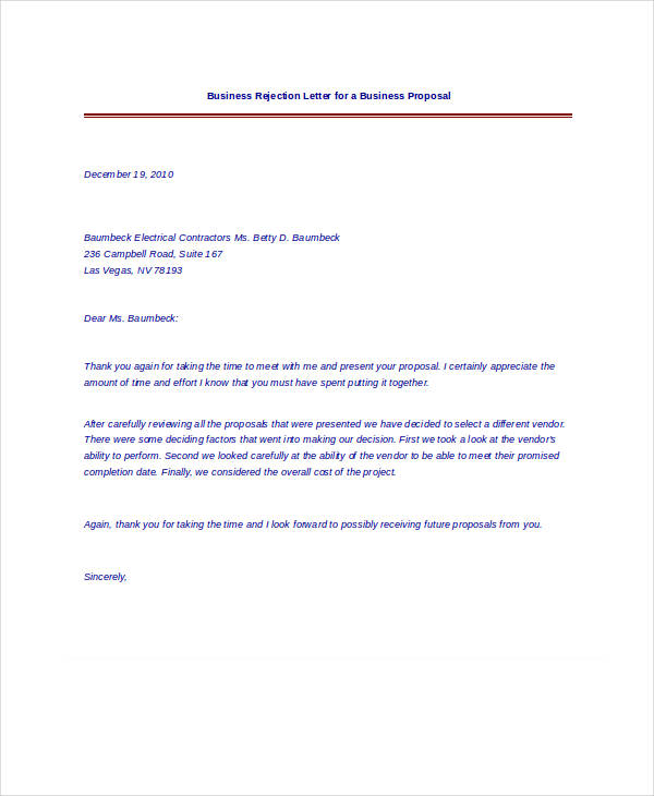 Rejection Letter Sample - 10+ Free Word, PDF Documents Download