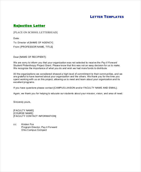 Rejection Letter Sample 10 Free Word Pdf Documents Download Free And Premium Templates 7044