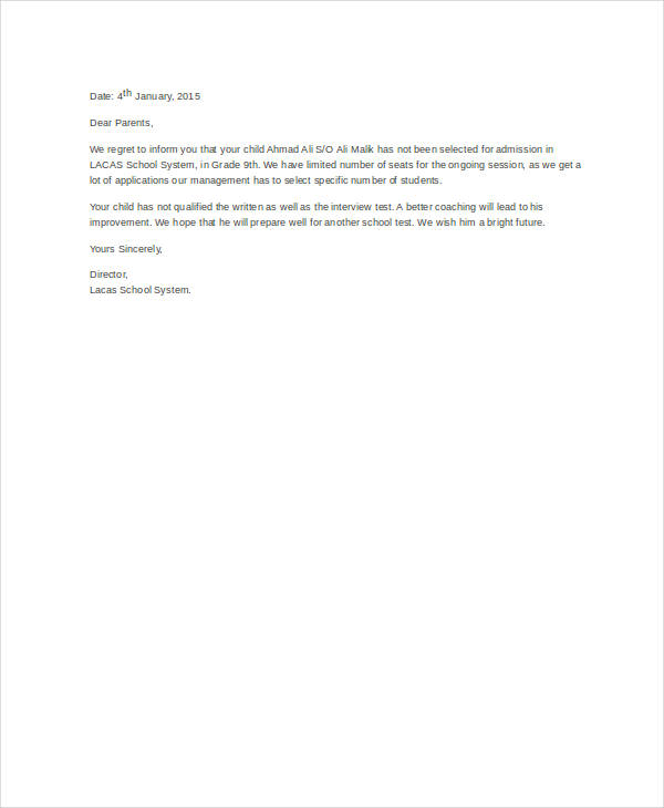 Rejection Letter Sample - 10+ Free Word, PDF Documents Download | Free ...