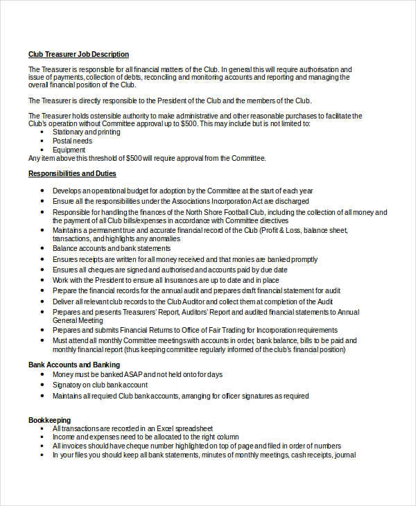 Job Of A Treasurer In A Club Job Retro