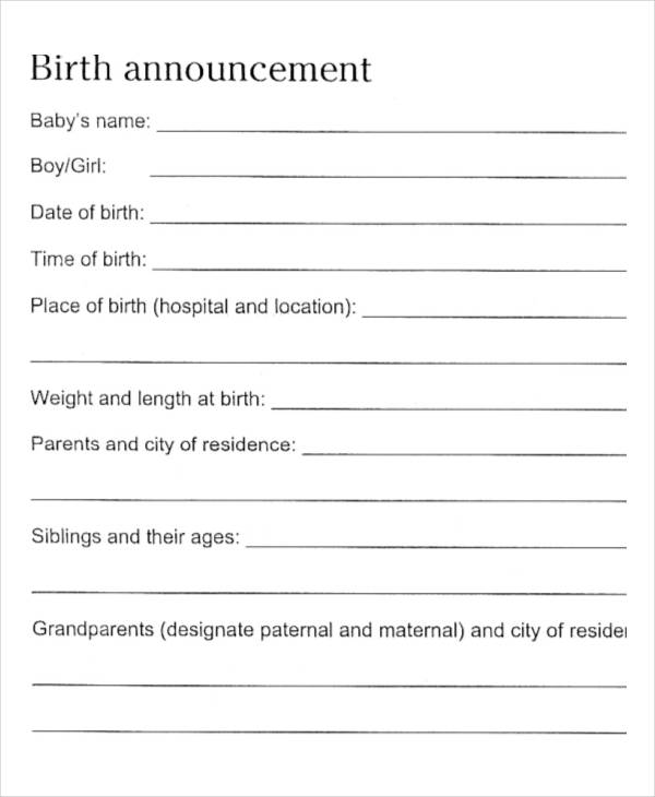 printable birth announcements