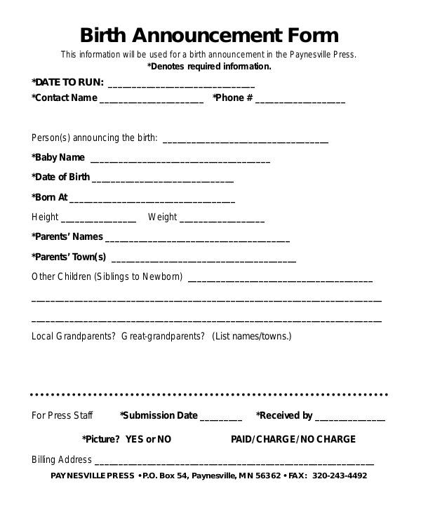 birth announcement form