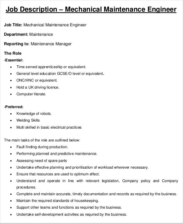 10+ Engineer Job Description Templates PDF, DOC