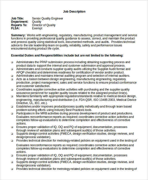 10+ Engineer Job Description Templates PDF, DOC