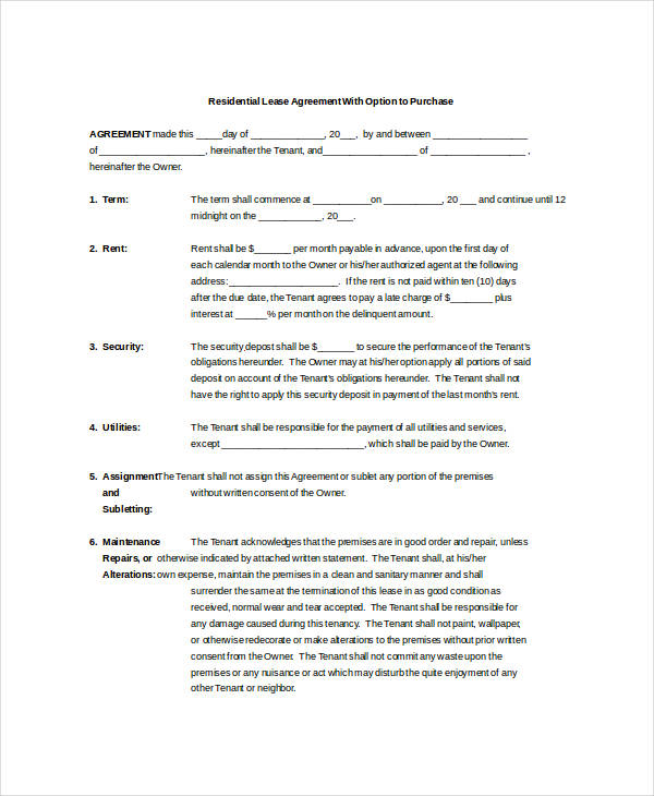 residential rent agreement form