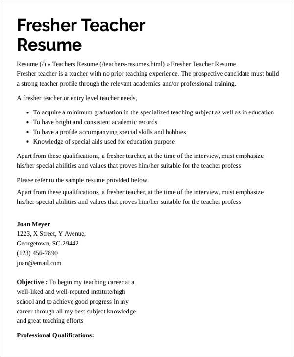 Preschool Teacher Resume with No Experience