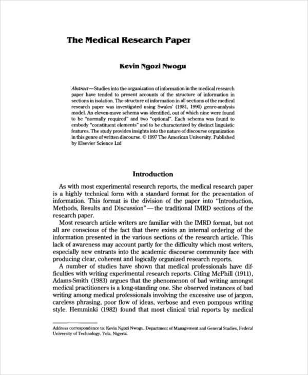medical research paper template