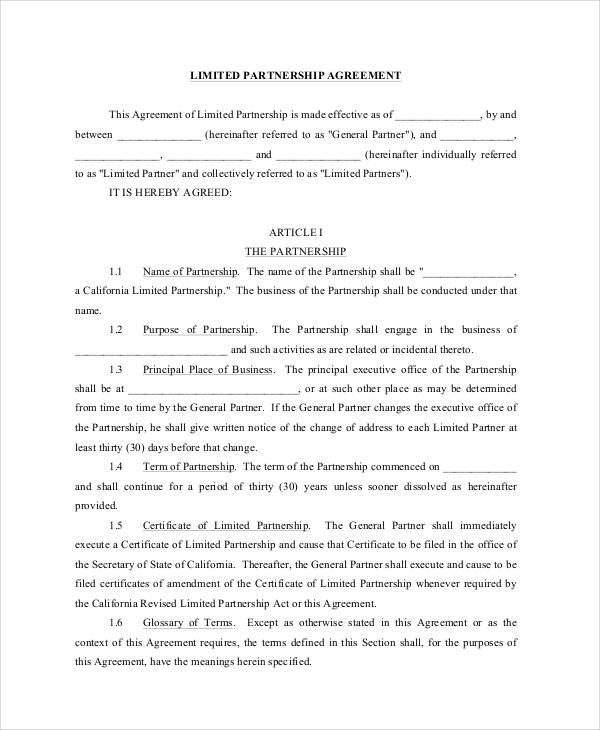 limited general partnership agreement template