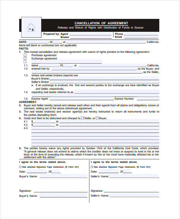 real estate cancellation form