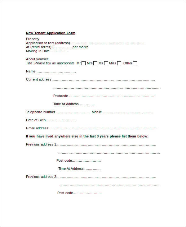 new tenant application form