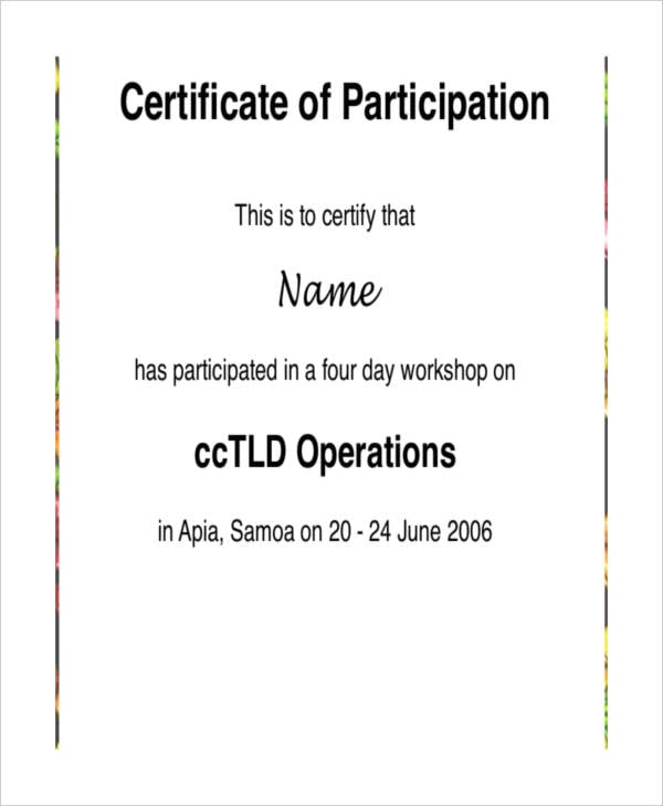 workshop participation certificate