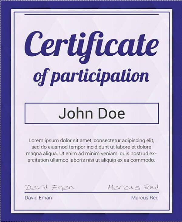 generic participation certificate