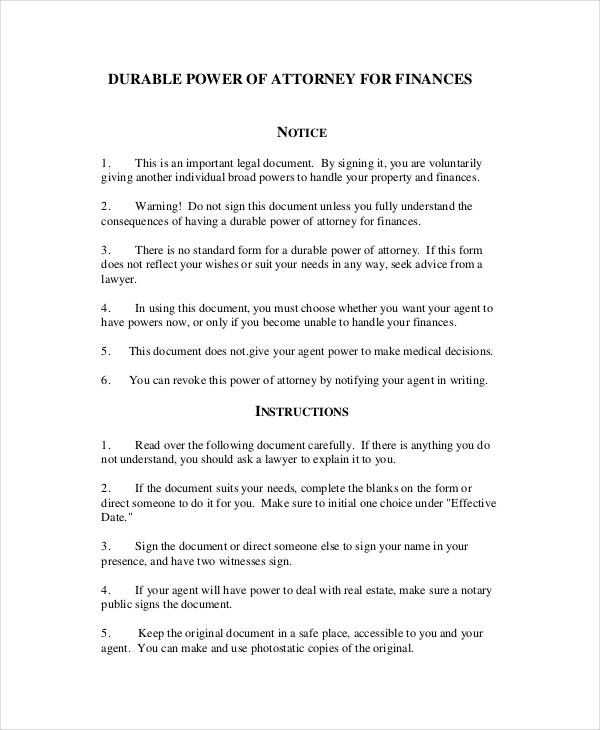 Durable Power of Attorney Form