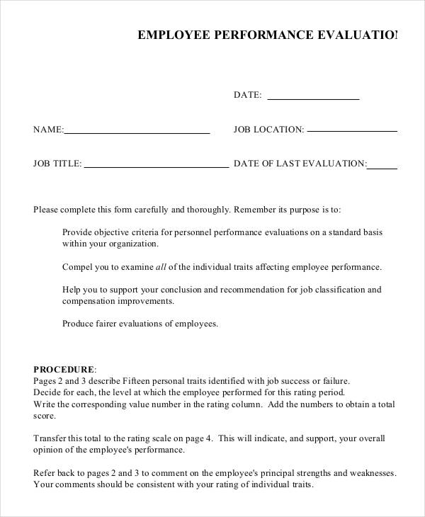 9 Employee Review Forms Free Sample Example Format Free