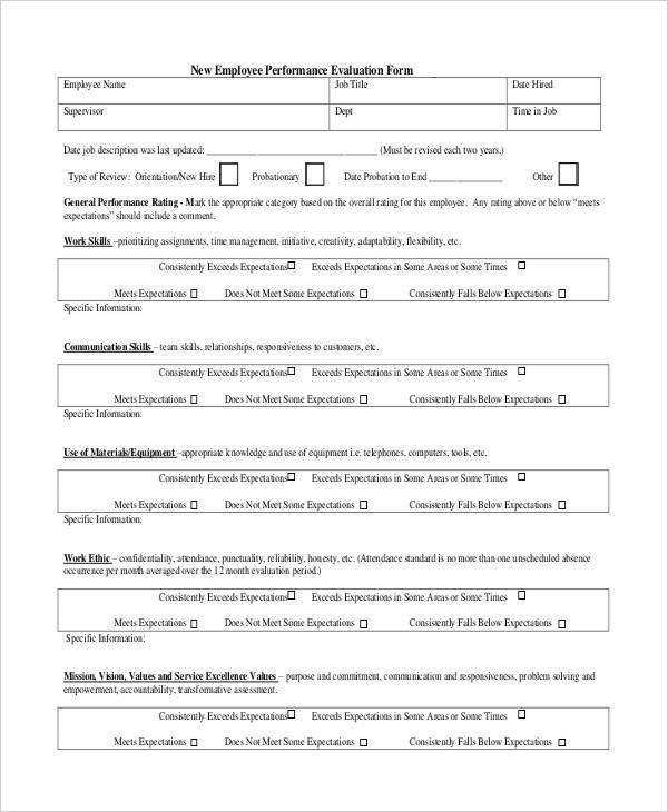 new employee review form