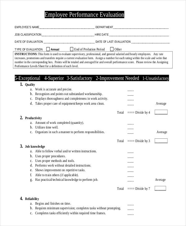printable employee review form