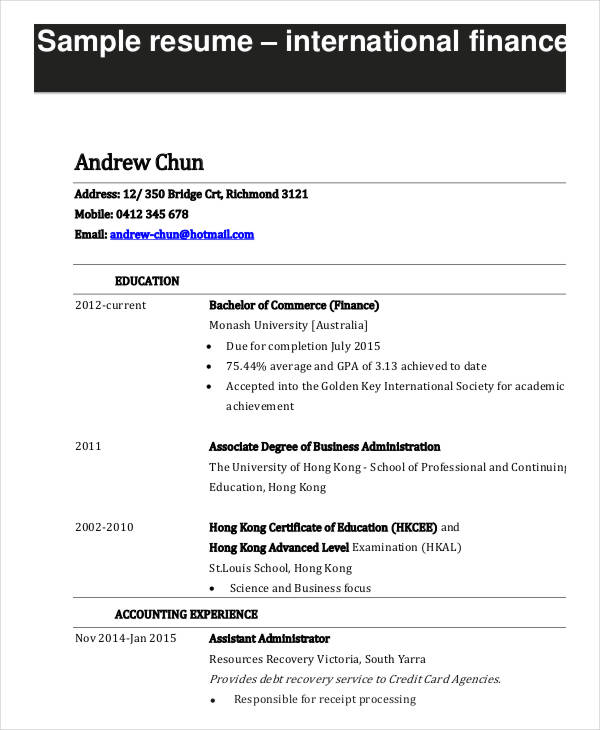 17+ Finance Resume Templates - PDF, DOC