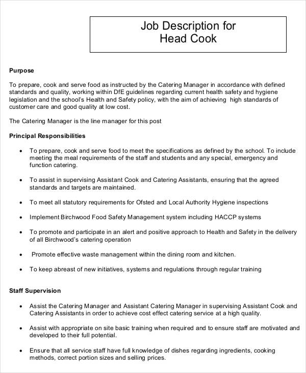 head cook job description