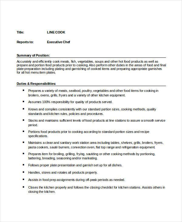 Senior Center Cook Job Description