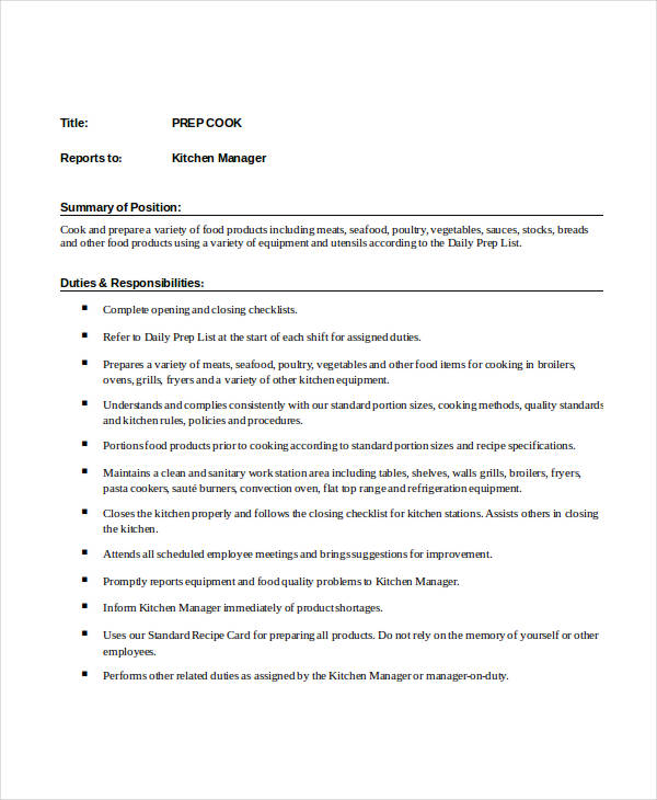 prep cook job description