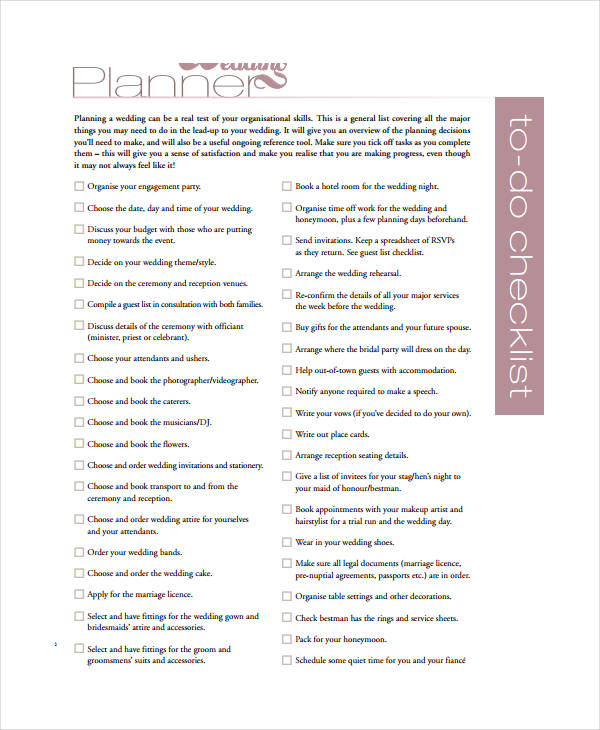 wedding day checklist 11 free pdf word documents download free